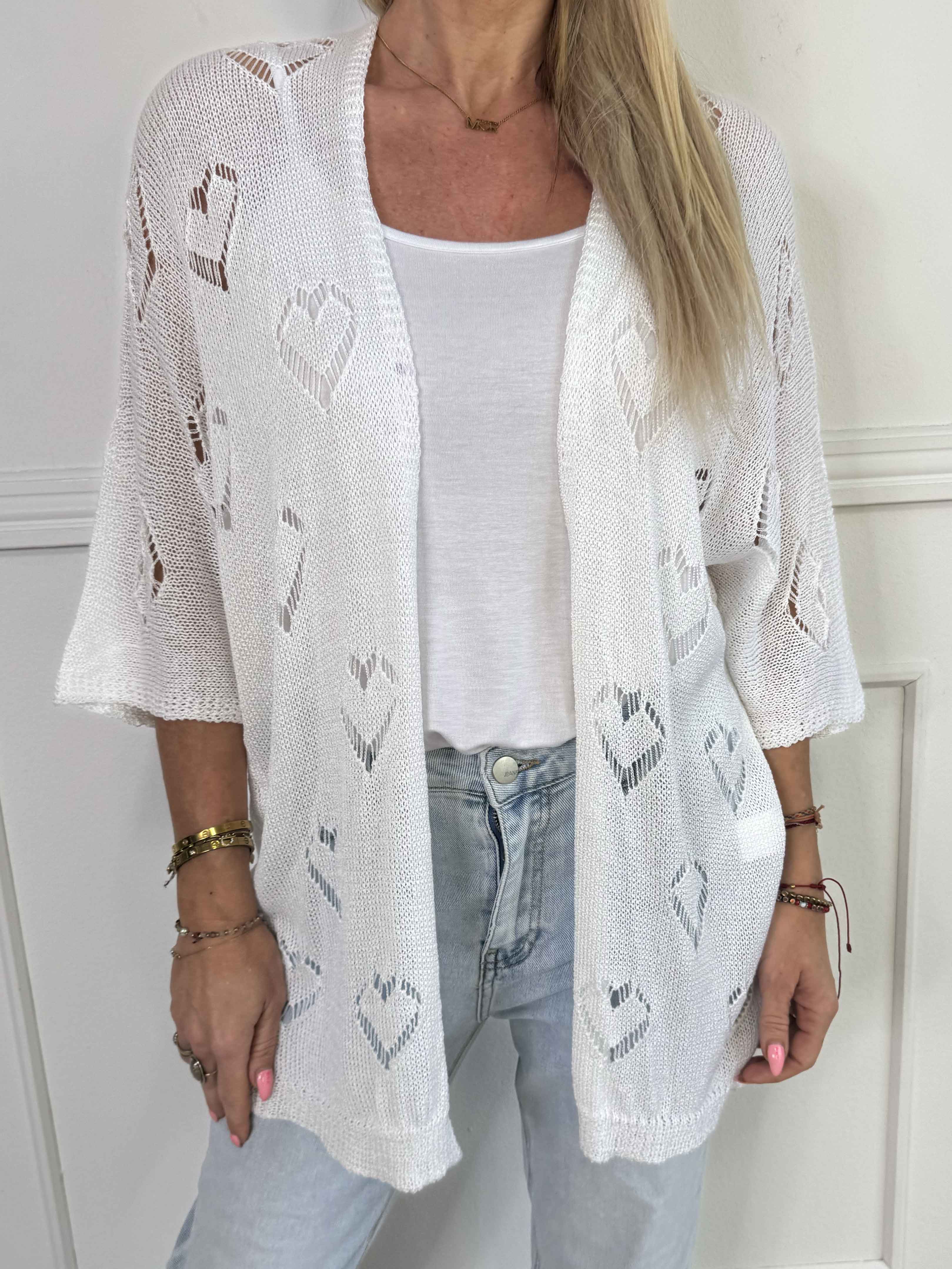 Kerry - Strikcardigan med fint hullet hjertemønster